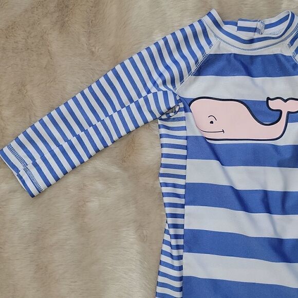 VINEYARD VINES BLUE AND WHITE STRIPED WHALE ONE-PIECE RASHGUARD SWIMSUIT - Picture 3 of 10